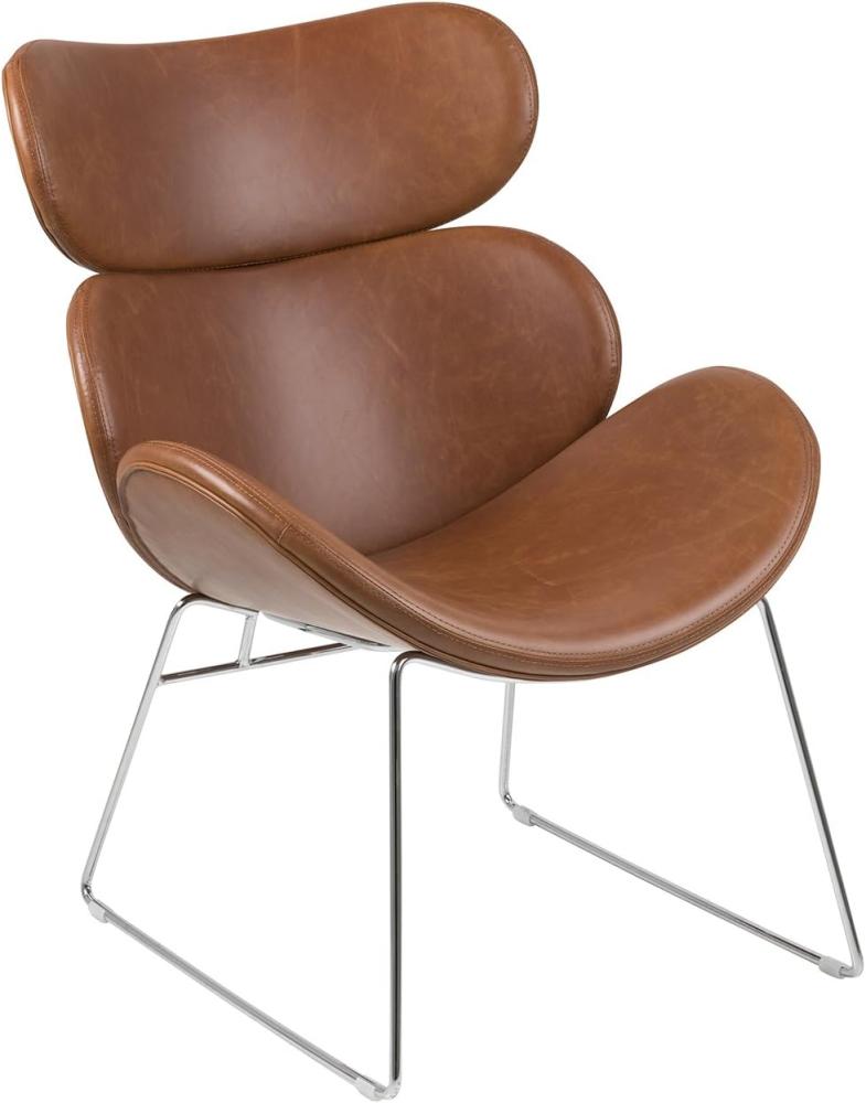 AC Design Furniture Carlee Loungestuhl, B: 69 x H: 90,5 x T: 78,5 cm, Vintage Cognac, Lederlook/Chrom, 1 Stk. Bild 1