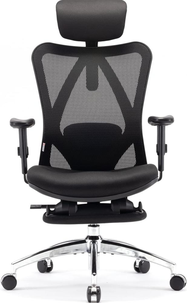 SIHOO Ergonomischer Büro-Liegestuhl mit Fußstütze, Computer-Schreibtischstuhl, verstellbaren Kopfstützen Stuhllehne und Armlehnen-Netzstuhl (Schwarz) Bild 1