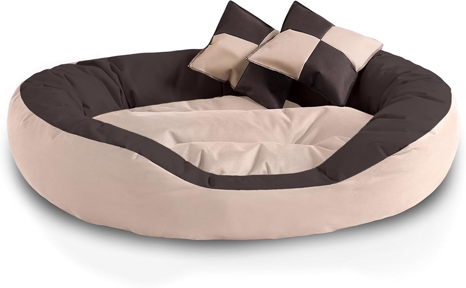 BedDog® 4in1 Hundebett SABA, Wende-Hunde-Kissen oval-rund, großes Hundekörbchen, abwischbares Hundebett mit Rand XL, MELANGE (beige/braun) Bild 1