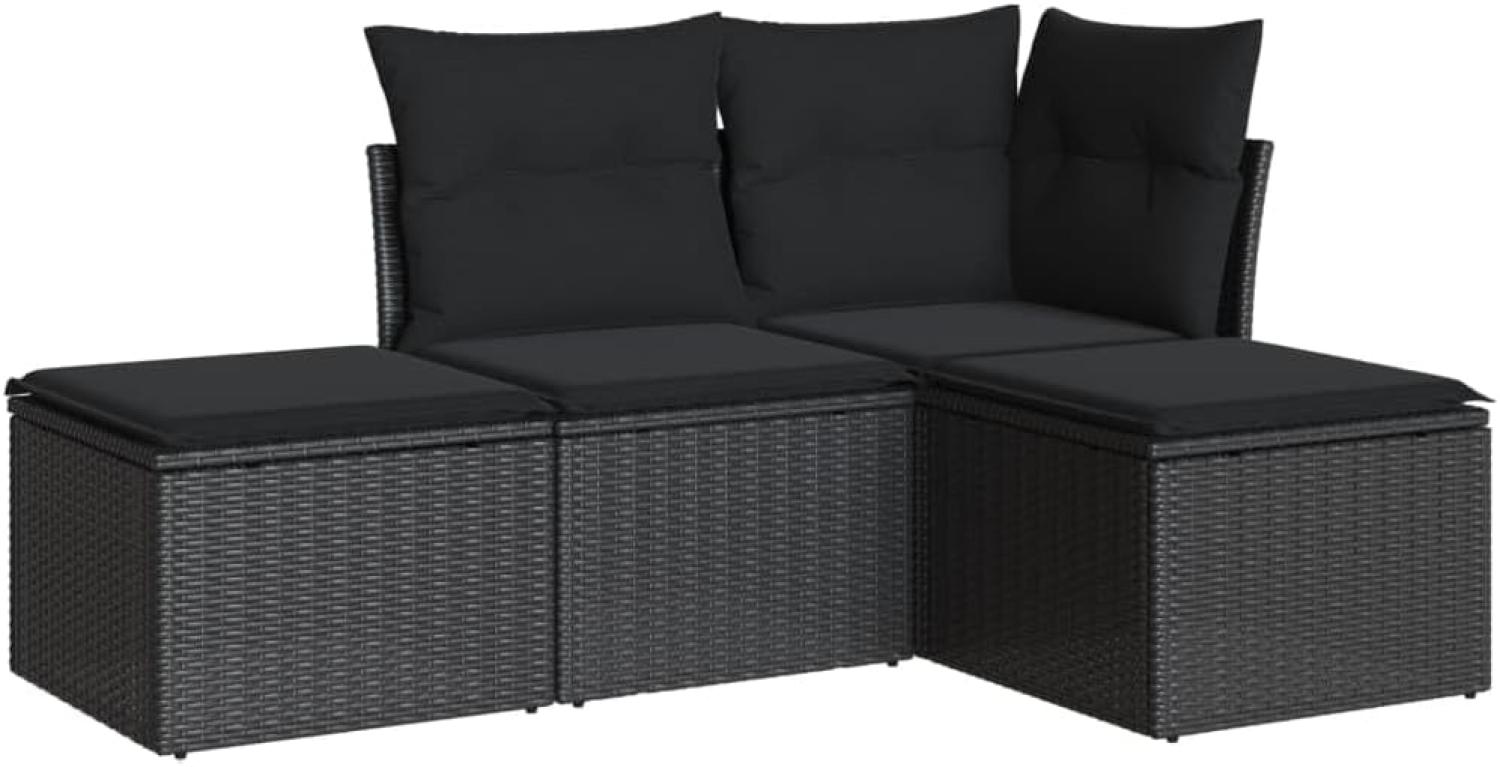 vidaXL 4-tlg. Garten-Sofagarnitur mit Kissen Schwarz Poly Rattan 3217475 Bild 1