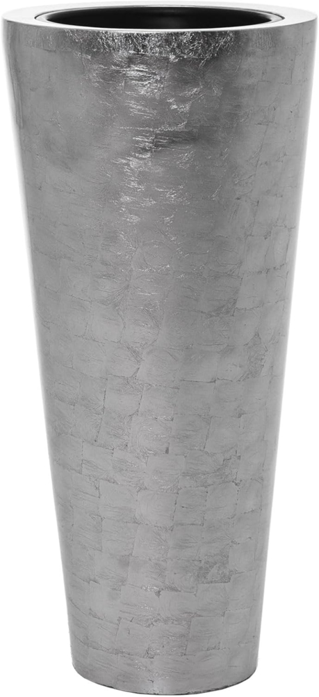 VIVANNO Bodenvase Pflanzkübel Blumenkübel Fiberglas "Rondo Classico", Silber Hochglanz Bild 1