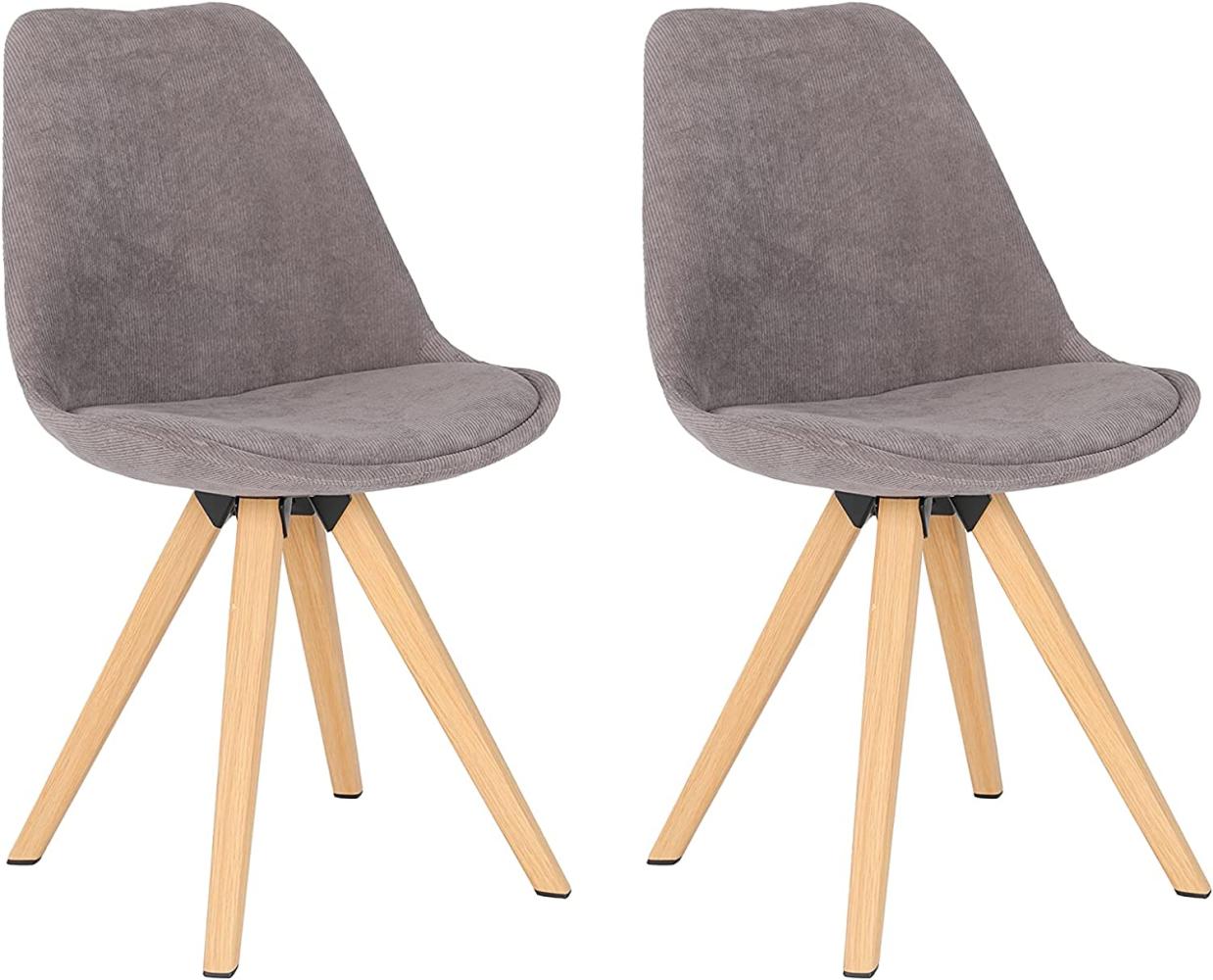 byLIVING Esszimmerstuhl 2er Set Arik / Cord-Bezug in grau / Gestell Metall in Eiche-Optik foliert / Esszimmerstuhl / Wohnzimmerstuhl / bis 110 kg / B 48,5, H 85, T 55 cm Bild 1