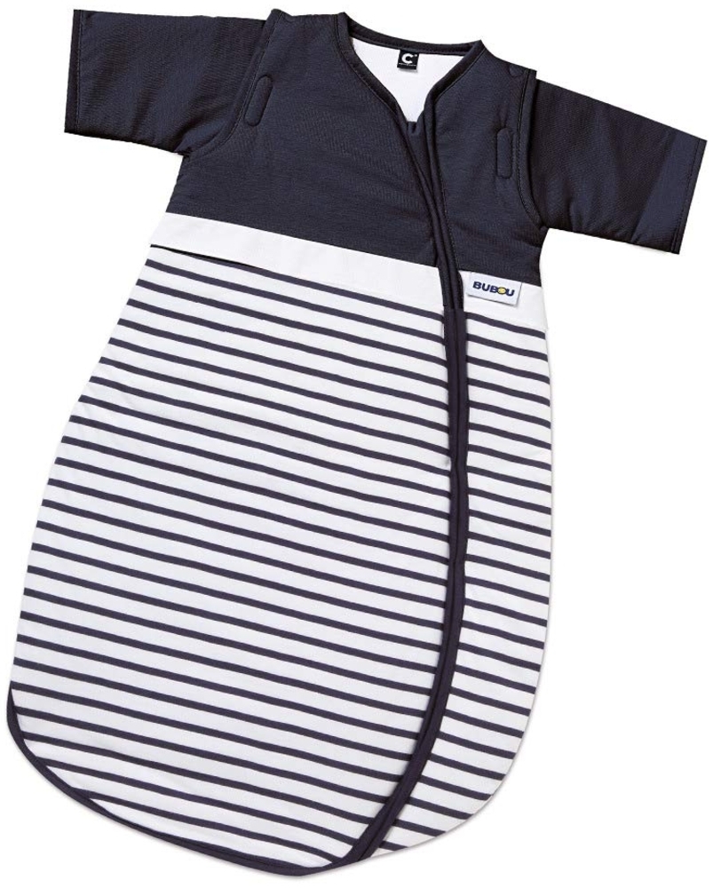 Gesslein 773037 Bubou Babyschlafsack mit abnehmbaren Ärmeln: Temperaturregulierender Ganzjahreschlafsack für Baby/Kinder Größe 110 cm, dunkelblau/weiß gestreift, blau, 540 g Bild 1