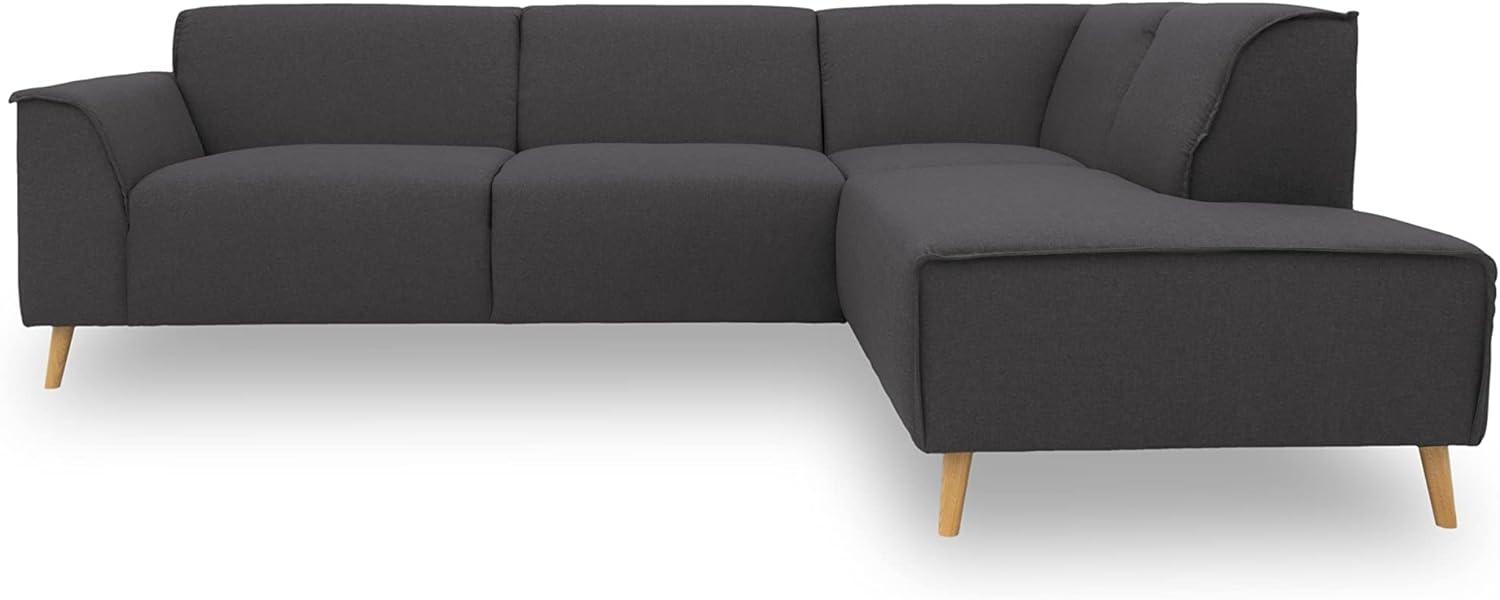 DOMO Collection Jules FK Ecksofa | Skandinavisches Sofa mit Federkern, Eckcouch mit Holzfüßen, Pepper, 263 x 191 cm Bild 1