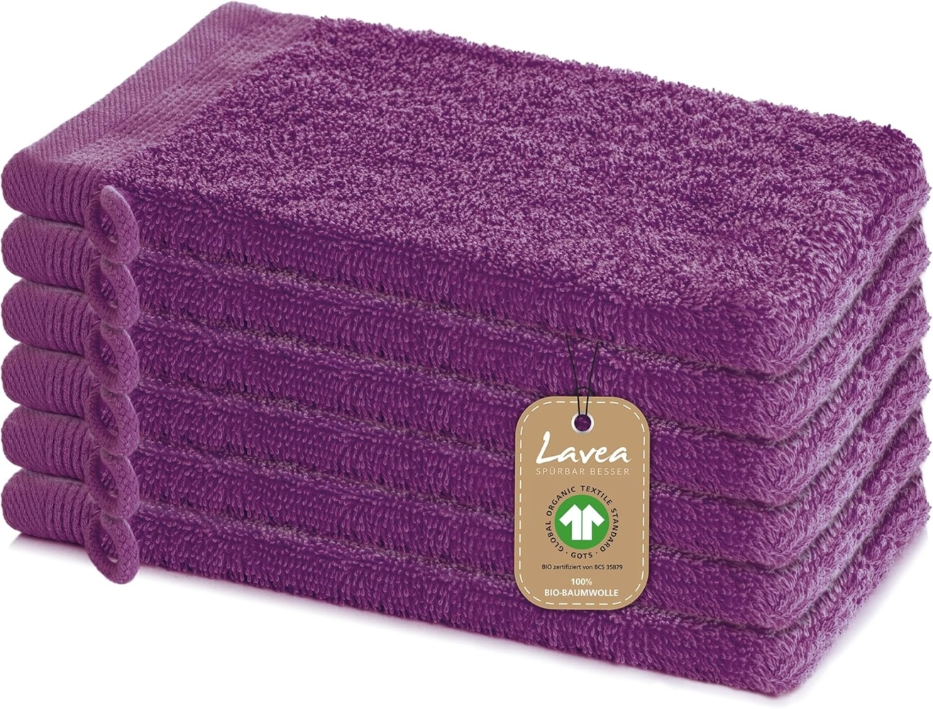 Lavea Waschhandschuh Bali, 16x22cm aus 100% Bio-Baumwolle, einzigartig weiche Waschhandschuhe mit Aufhänger (Set, 6-St), hochwertige und nachhaltige Premium Waschlappen - schonende Reinigung Bild 1