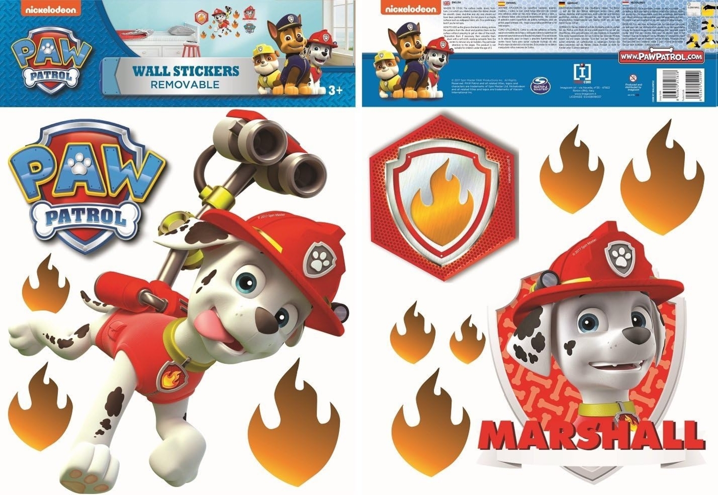 Wandaufkleber Paw Patrol Marshall 2 Aufkleberbögen Bild 1