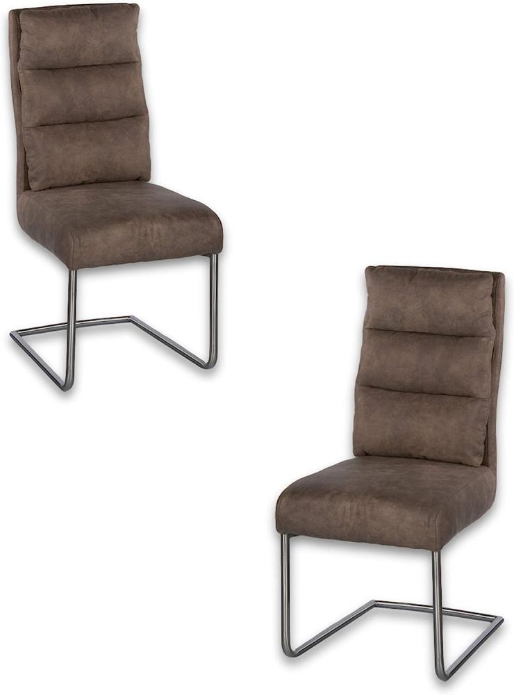 Stella Trading RENA 2er Set Schwingstuhl mit Edelstahl Gestell und Microfaser Bezug, Taupe - Bequemer Freischwinger Stuhl für Esszimmer & Küche - 45 x 100 x 61 cm (B/H/T) Bild 1