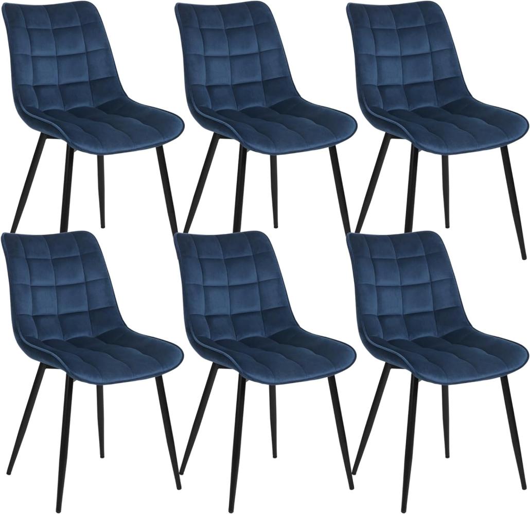 WOLTU 6 x Esszimmerstühle 6er Set Esszimmerstuhl Küchenstuhl Polsterstuhl Design Stuhl mit Rückenlehne, mit Sitzfläche aus Samt, Gestell aus Metall, Blau, BH142bl-6 Bild 1