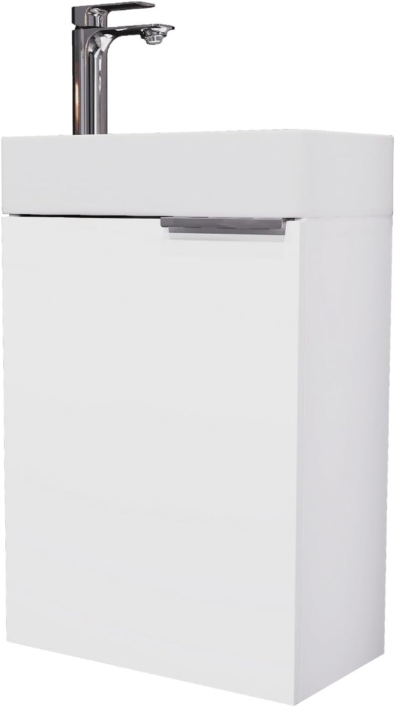 Planetmöbel Waschtisch mit Unterschrank 40cm in Weiß mit Waschbecken & Armatur in Chrom, Badmöbel Set für Bad, Gäste WC Bild 1