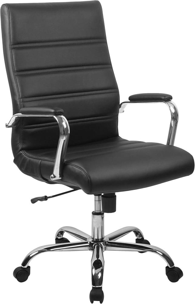 Flash Furniture Bürostuhl mit hoher Rückenlehne – Bequemer Schreibtischstuhl mit Armlehnen, LeatherSoft-Material und Rollen – Perfekt für Home Office oder Büro – Schwarz Bild 1