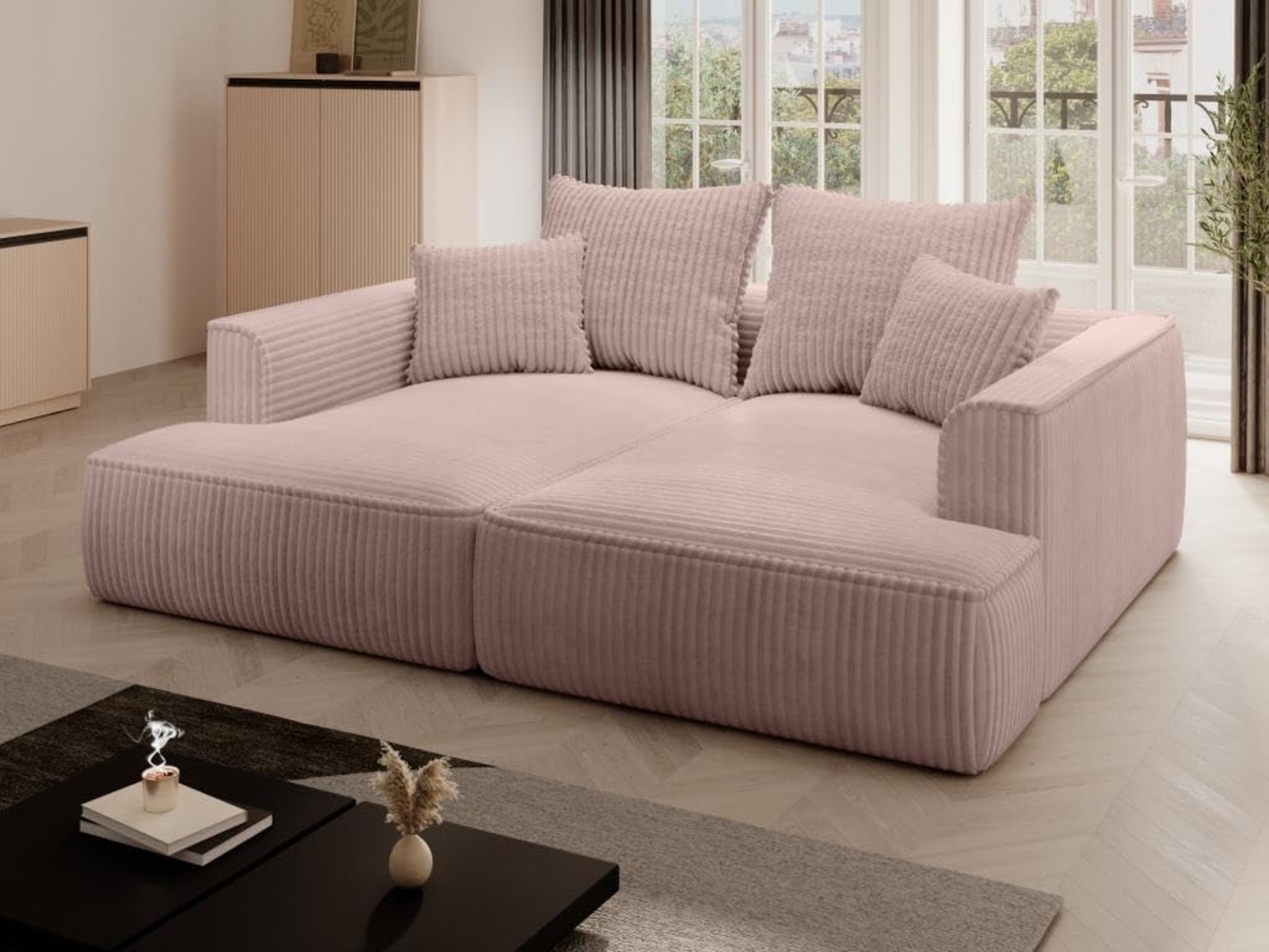 Vente-unique - Sofa 3-Sitzer - tiefe Komfortsitzfläche - grob gerippter Cord - Puderrosa - PINETA Bild 1