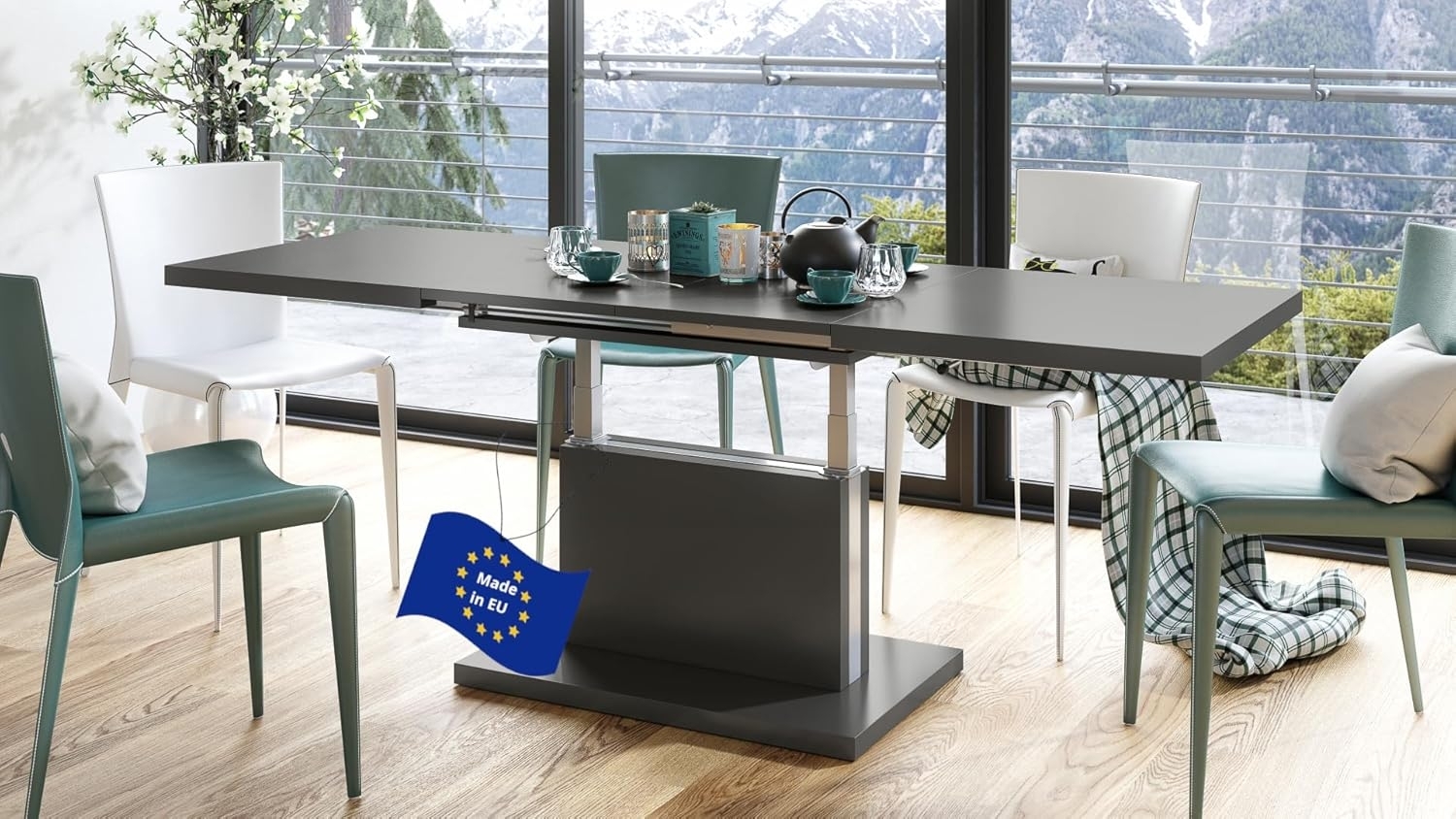 Mazzoni Couchtisch Aston Anthrazit Grau matt höhenverstellbar ausziehbar 120 bis 200, Funktionstisch, Wohnzimmertisch, Tisch, Esstisch, Sofatisch Bild 1