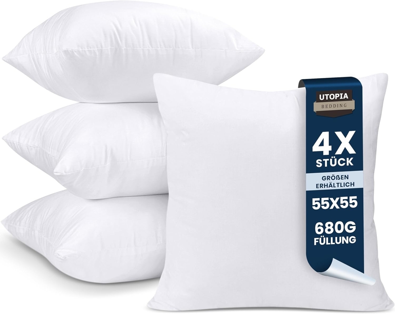 Utopia Bedding 4er Set Kissenfüllung 55x55 cm, Innenkissen Füllkissen Kopfkissen Sofakissen (Weiß) Bild 1