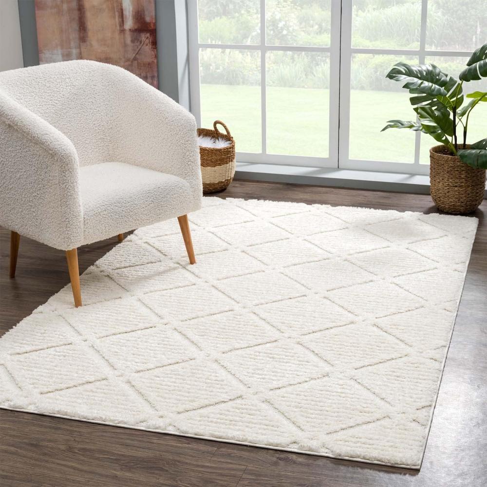 carpet city Teppich Hochflor Wohnzimmer - 160x230 cm - Landhaus-Stil Einfarbig Creme - Cut-Loop, Hochtief, 3D-Effekt - Shaggy Teppiche Flauschig-Weich Schlafzimmer Langflor Bild 1