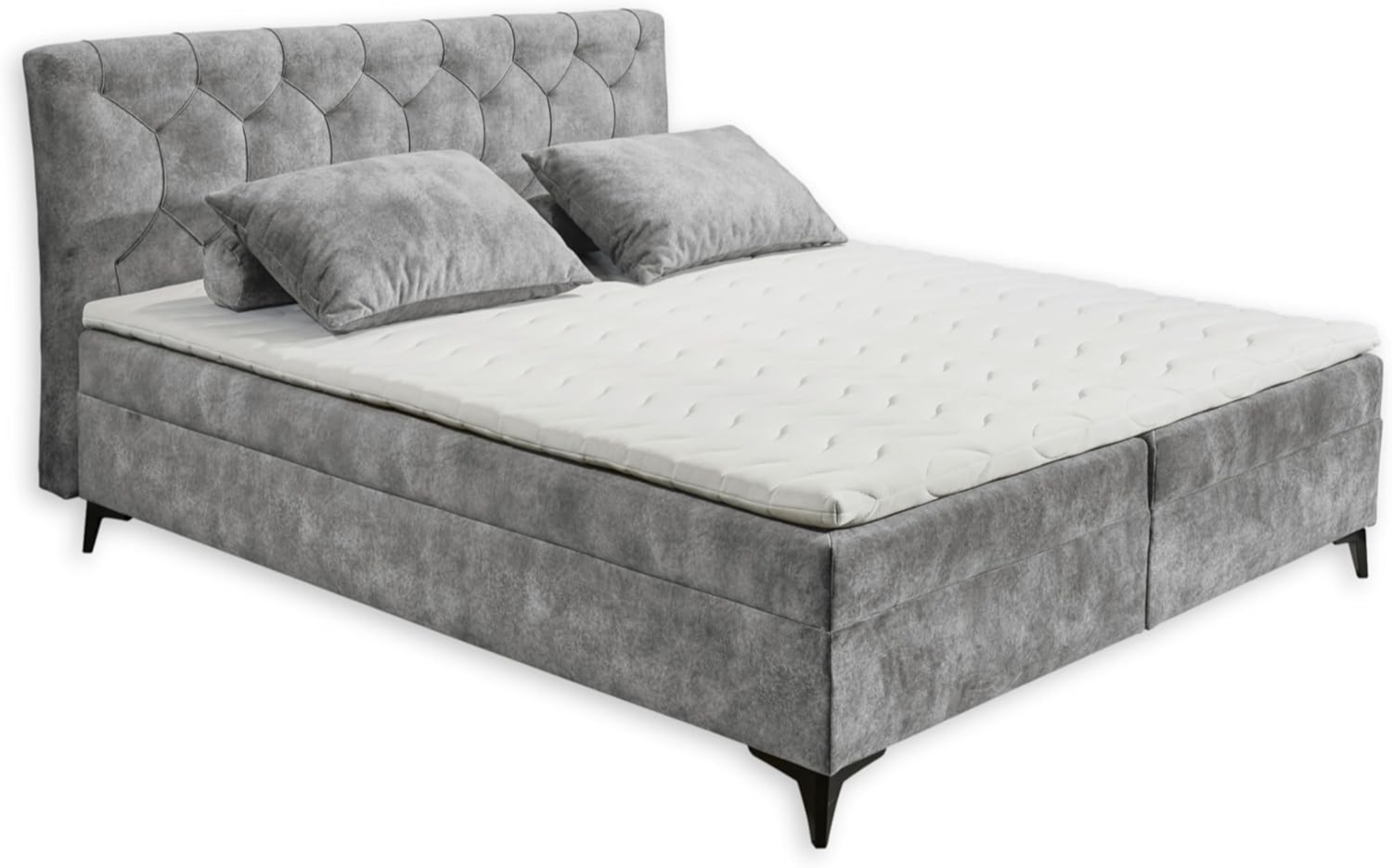 Stella Trading Miami 1 Boxbett 180x200, Grau - Bequemes Doppelbett mit hochwertigem 4-Gang-Bonell-Federkern & Komfortschaum Topper - 182 x 109 x 210 cm (B/H/T) Bild 1