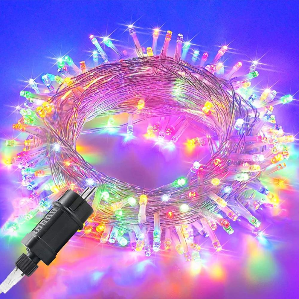 Lichterkette außen 20m 200er LED Lichterkette Weihnachtsbaum Strombetrieben (31V) mit Timer, Speicherfunktion, 8 Modi, IP44 Wasserdicht für Weihnachten Partys Hochzeit Halloween Ostern Garten, Bunt Bild 1