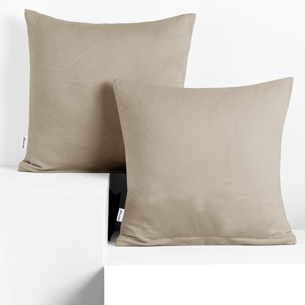 DecoKing 2 Kissenbezüge 40x40 cm Jersey 100% gekämmte Baumwolle Reißverschluss Cappuccino Amber Bild 1