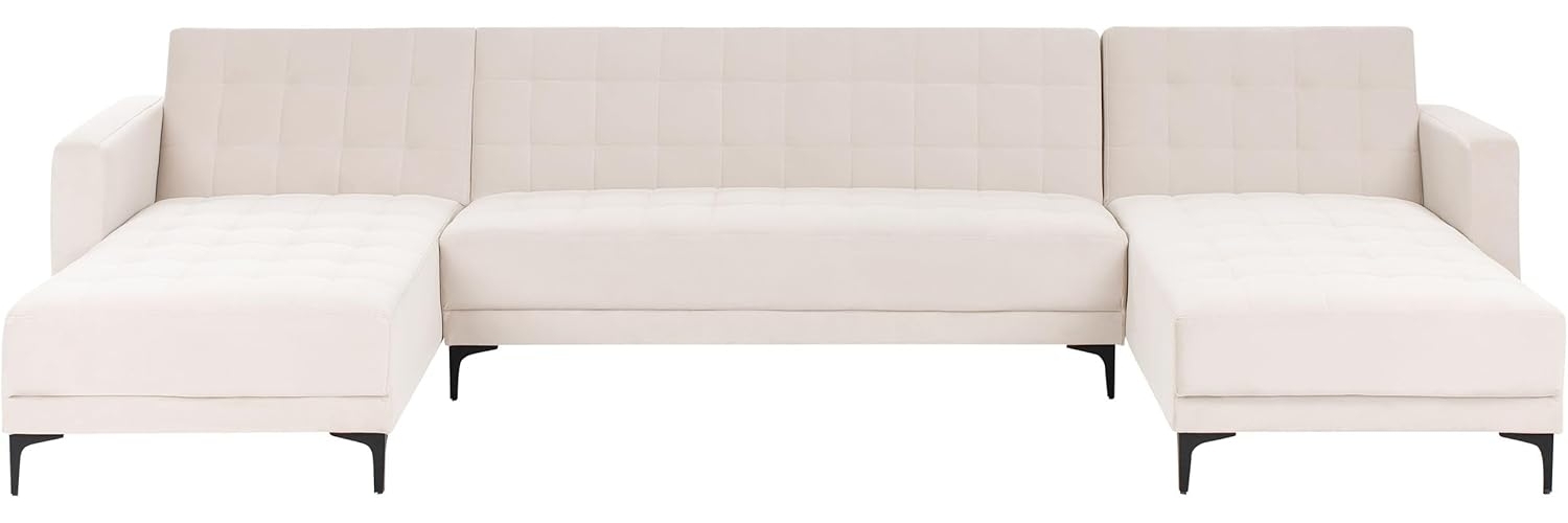 U-förmiges Modul Schlafsofa 5-Sitzer ABERDEEN Samtstoff Hellbeige Bild 1