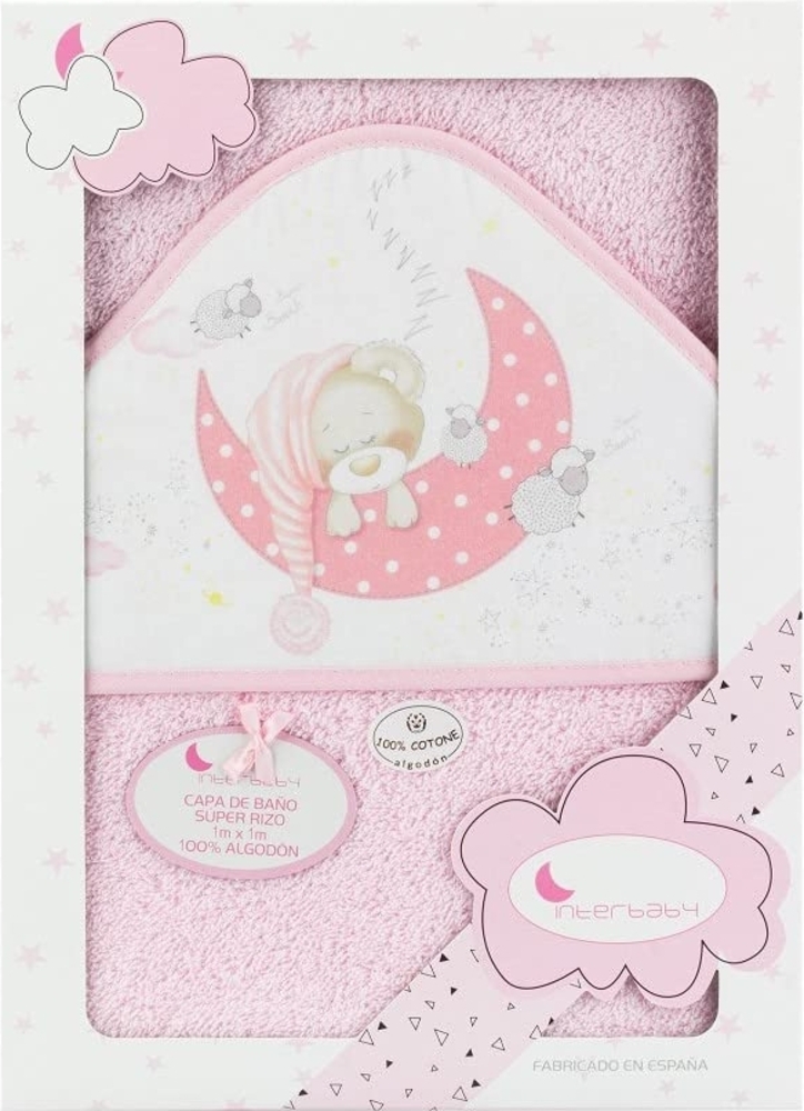 Interbaby 01225-02 Baby Kapuzenbadetuch BEAR SLEEPING rosa, Rosa Bild 1