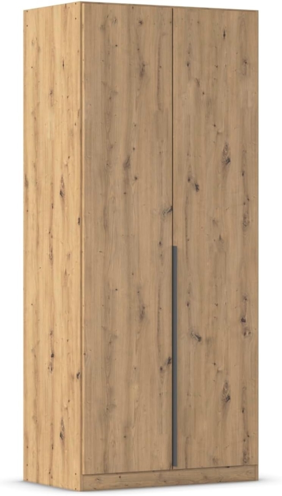 Rauch Möbel Alabama, Kleiderschrank, Garderobe, 2-türig, Zubehör Premium, 1 Kleiderstange, 2 Einlegeböden, Schubladeneinsatz, Farbe Eiche Artisan, Holz, Griff Grau metallic, 91 x 210 x 54 cm Bild 1