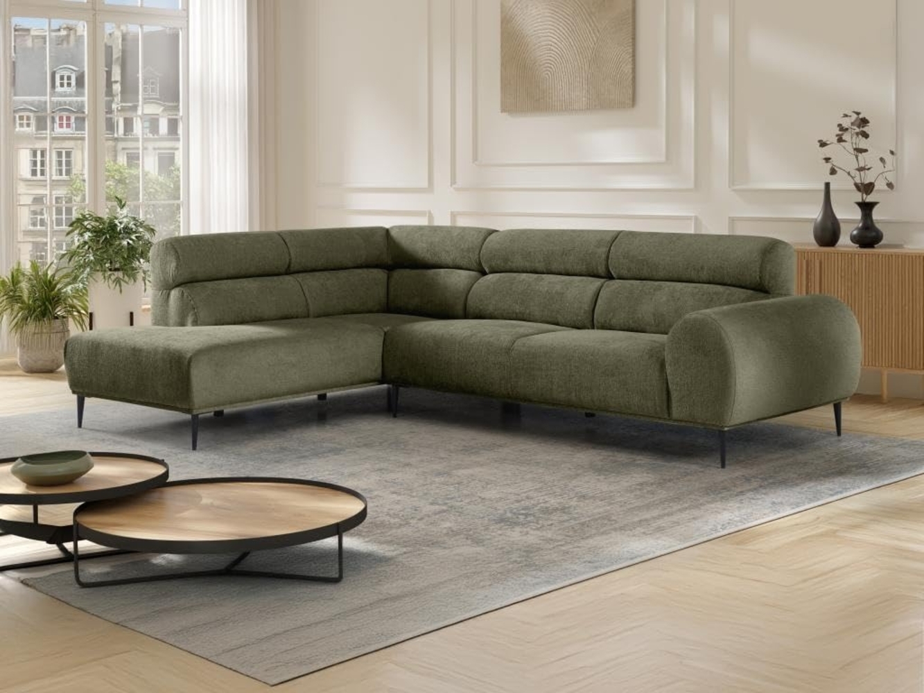 Vente-unique - Ecksofa - Ecke links - Chenille-Stoff - Khaki - MALIADA Bild 1