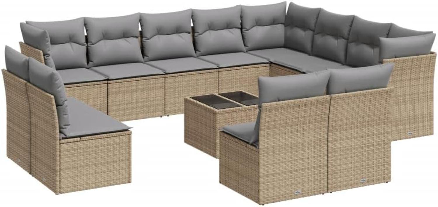 vidaXL 13-tlg. Garten-Sofagarnitur mit Kissen Beige Poly Rattan 3250318 Bild 1