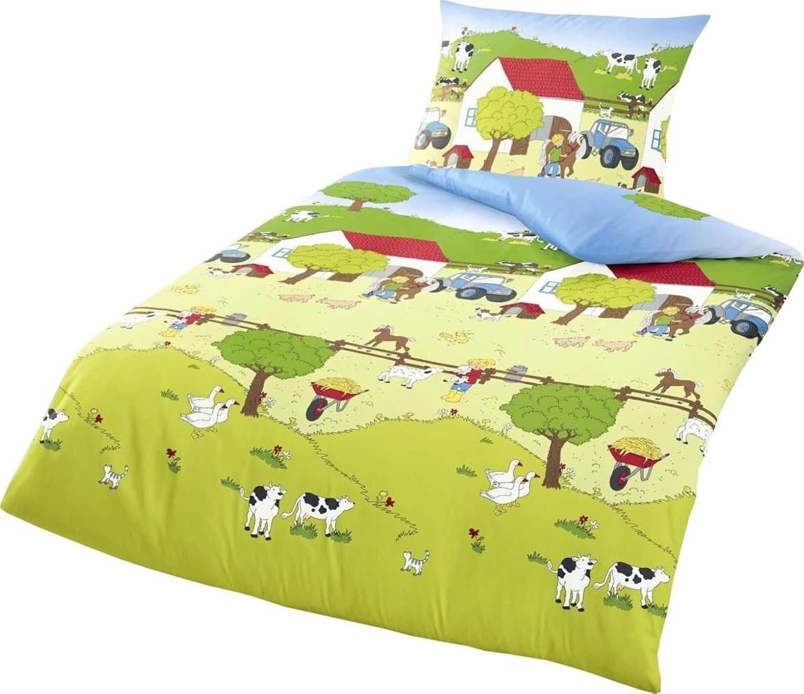 JACK Kinderbettwäsche JACK by Bierbaum Kinder Biber Bettwäsche 2 tlg. 135x200cm Bauernhof, Biber, 2 teilig, kuschlige KinderBettwäsche, Reißverschluss, Tiere auf dem Bauernhof Bild 1
