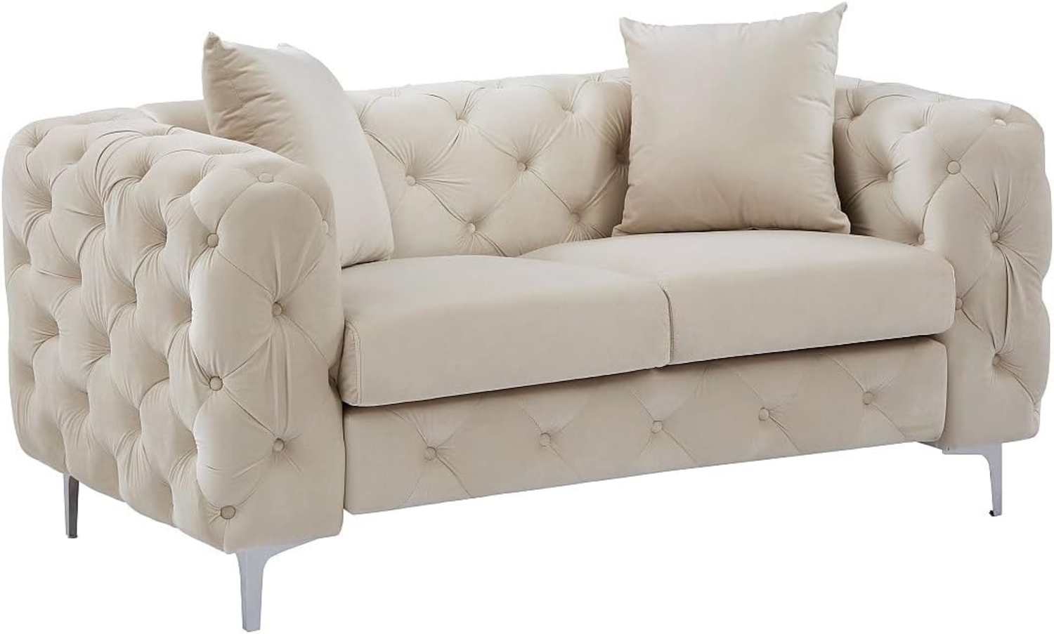 Vente-unique - Chesterfield-Sofa 2-Sitzer - Samt - Beige - EDWINA Bild 1
