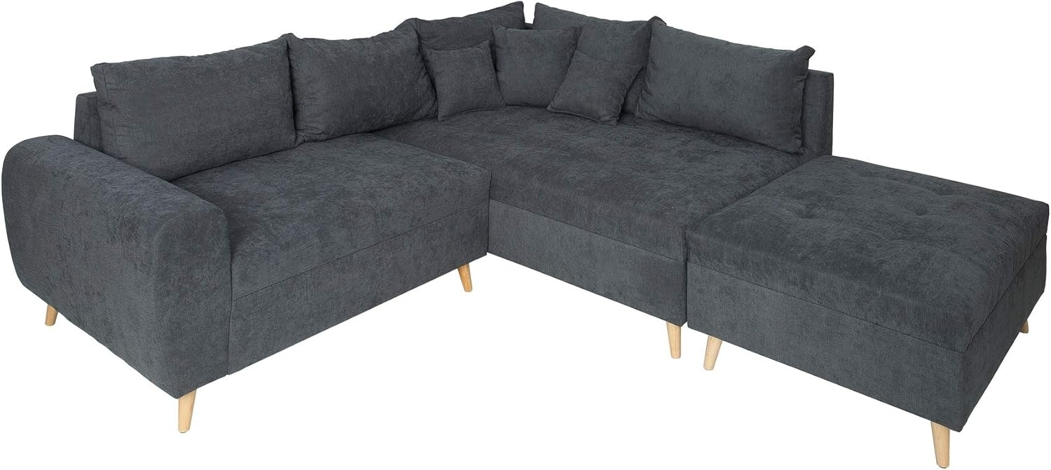 riess-ambiente Ecksofa SCANDINAVIA 250cm anthrazit / natur · Wohnlandschaft inkl. Hocker, Set 2 Teile, L-Form · Ottomane rechts · Microvelours · Holz-Füße · inkl. Kissen Bild 1