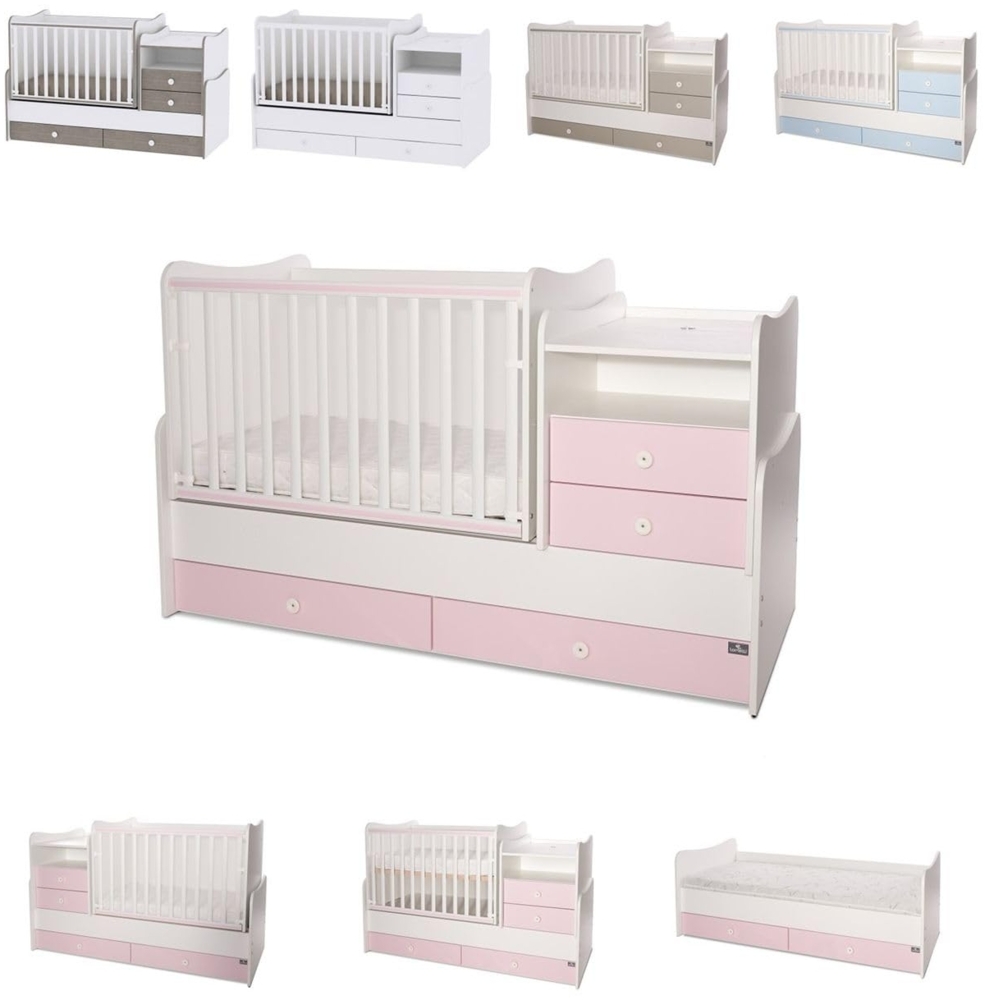 Lorelli Baby- Jugendbett Combo umbaubar 2 Kinder gleichzeitig Schaukelfunktion pink Bild 1