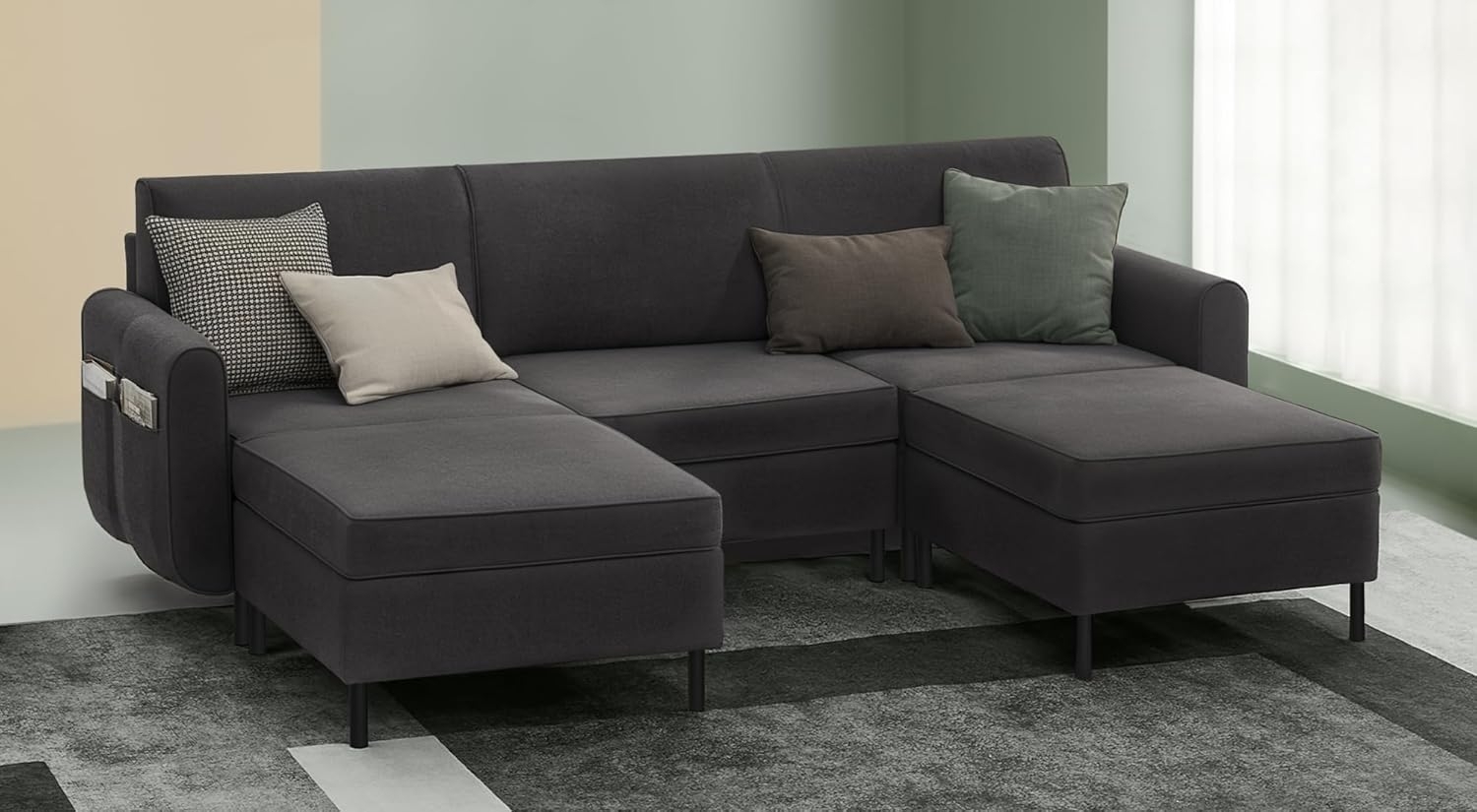 Songmics HOME - Modulares Sofa, U-förmiger Couch, 5-Sitzer, Schlafsofa mit Fußmodulen, Tiefe Sitze, hohe Füße, modern, für Wohnzimmer, schiefergrau LCS063G01 Bild 1