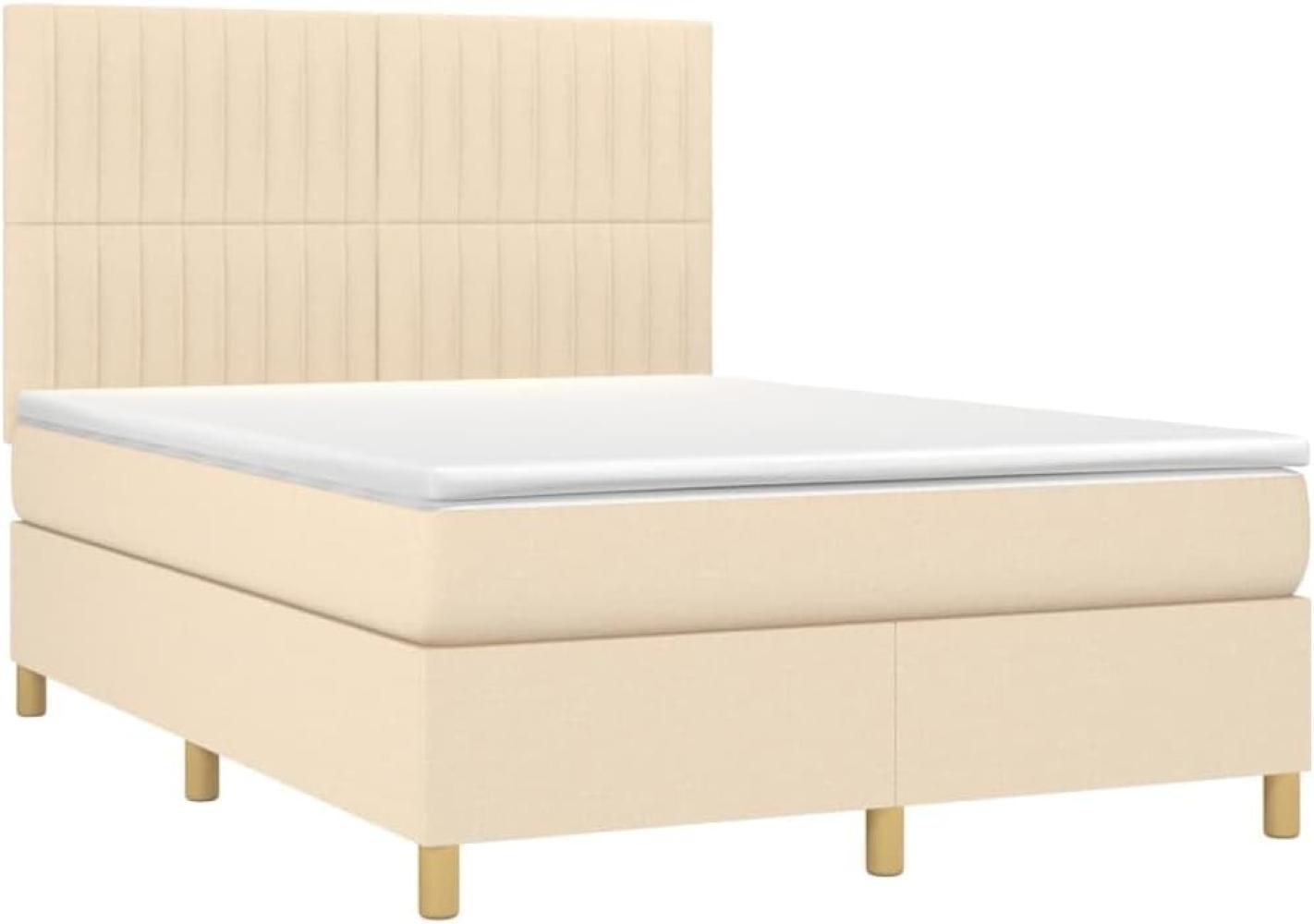 vidaXL Boxspringbett mit Matratze Creme 140x190 cm Stoff 3142494 Bild 1