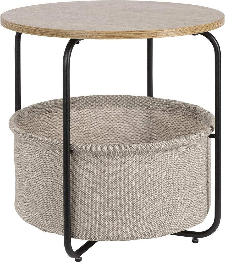 ONVAYA® Beistelltisch Charles | Couchtisch rund mit Korb | ideal als Sofatisch oder Nachttisch | modernes Design | Gestell aus Metall mit Holzplatte und Stoffkorb Bild 1