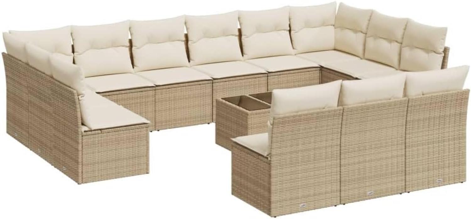 vidaXL 14-tlg. Garten-Sofagarnitur mit Kissen Beige Poly Rattan 3218398 Bild 1