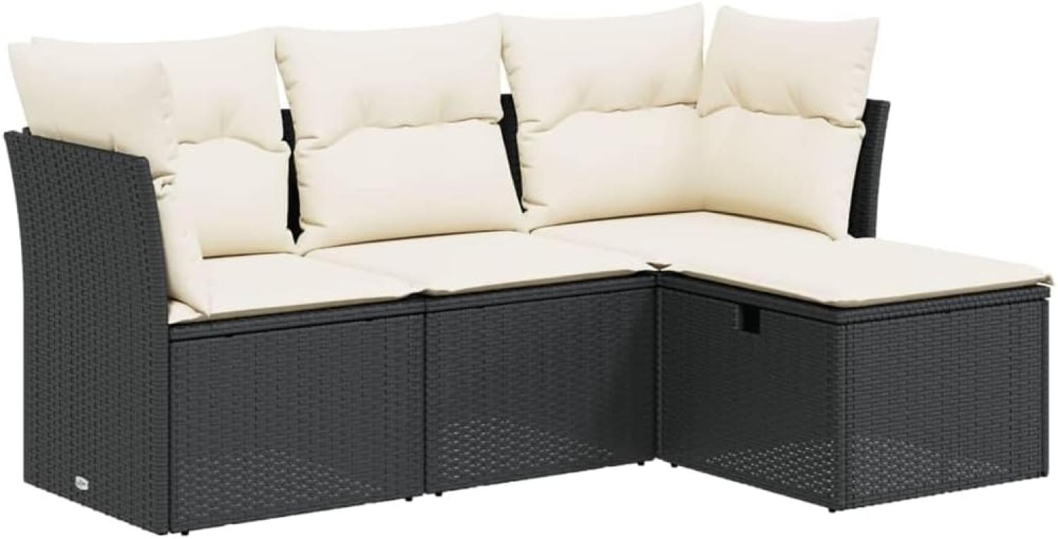 vidaXL 4-tlg. Garten-Sofagarnitur mit Kissen Schwarz Poly Rattan 3263112 Bild 1