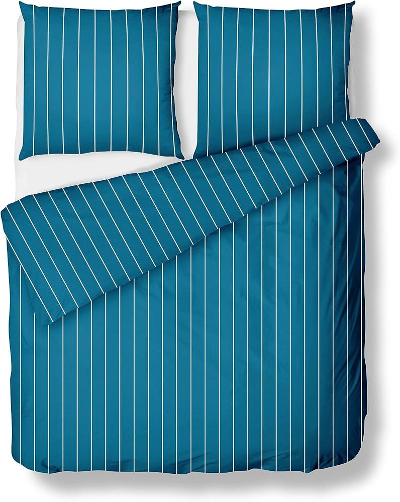 Mako Satin Bettwäsche Urban Stripe petrol blau 135x200 + 80x80 Bild 1