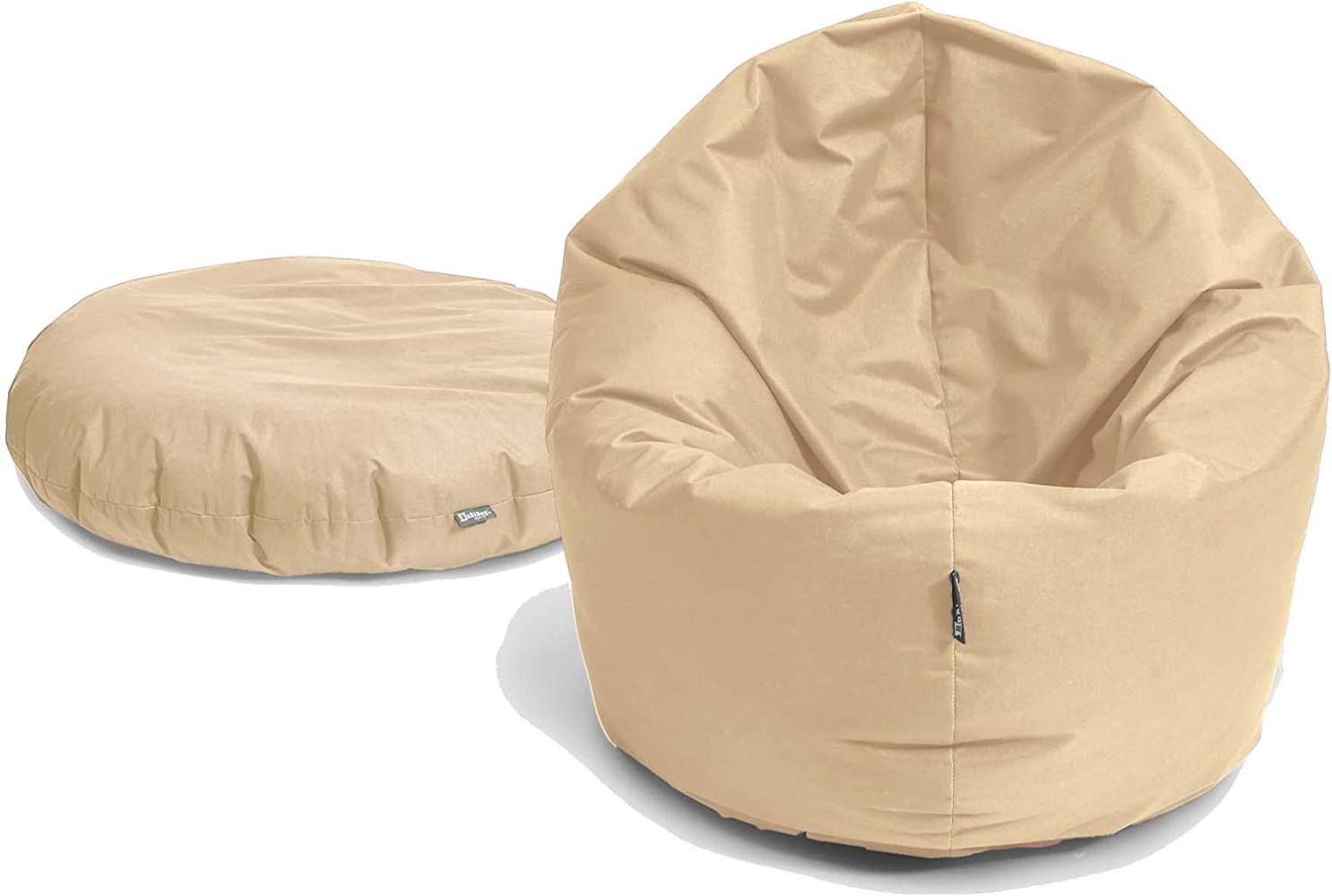 BubiBag XXL Sitzsack, Riesensitzsack für Erwachsene - XXL Sitzsäcke, Sitzkissen oder Gaming Sitzsack, geliefert mit Füllung (145 cm Durchmesser, beige) Bild 1