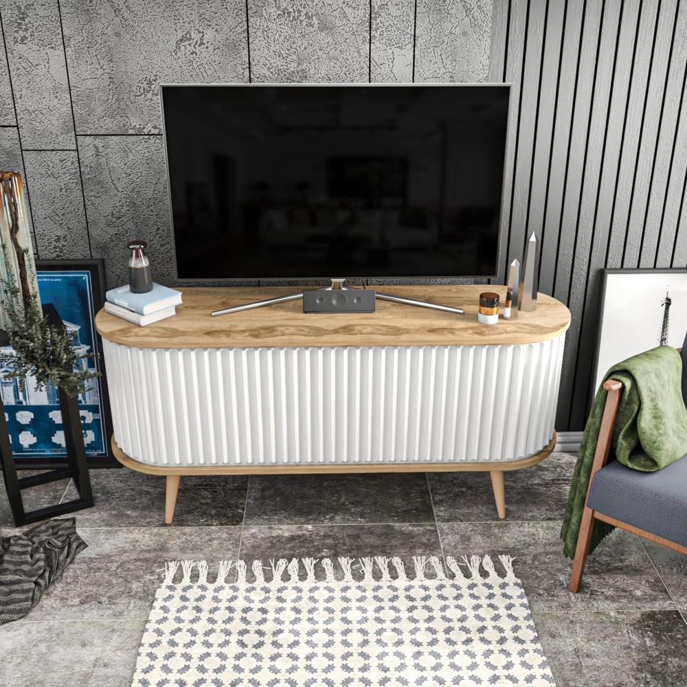 Hanah Home Modern TV Stand, Oud Oak & White, 140 x 43 x 64 cm | 100% Melamine Coated Particle Board, 18 mm Thick | Stylish & Functional for Living Rooms Bild 1