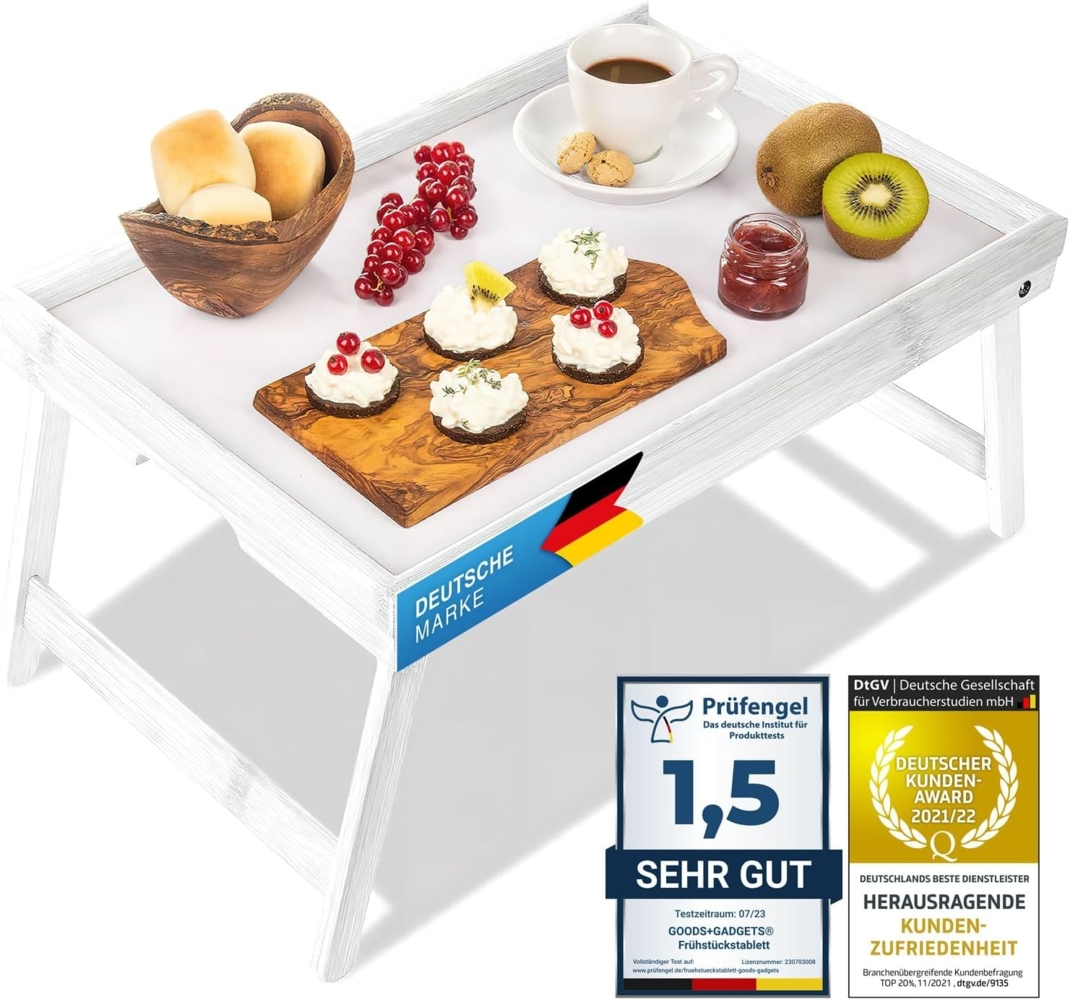 Dimono Tabletttisch Frühstückstablett Bambus Bett-Tablett, Serviertablett Betttisch Bild 1