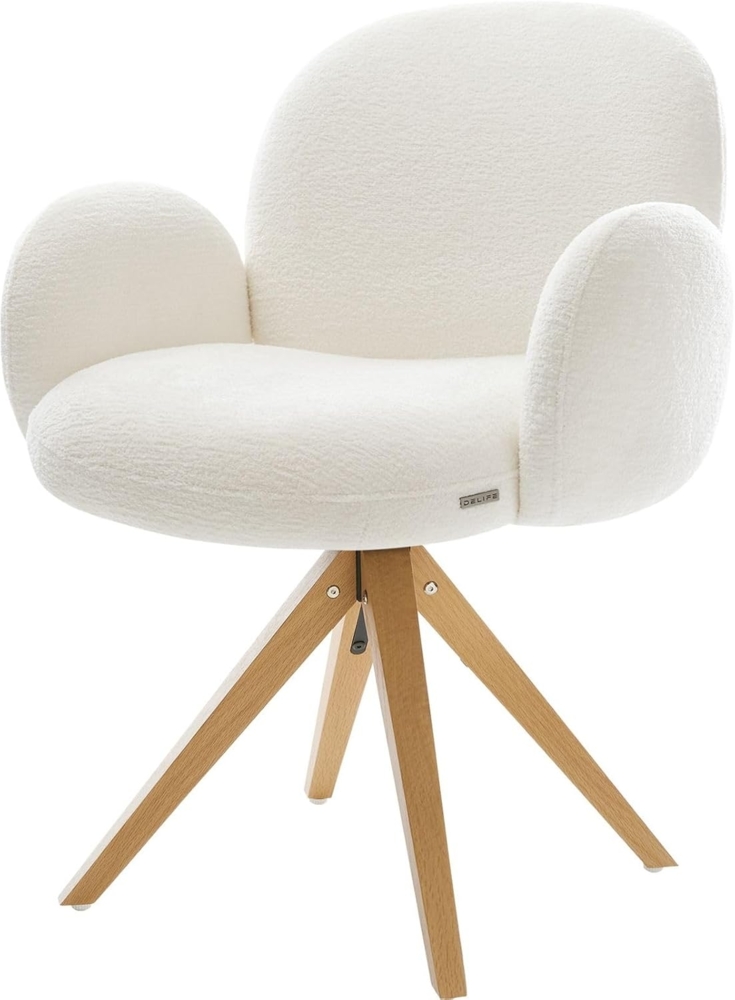 Drehstuhl Nube-Flex mit Armlehnen Bouclé Soft Beige Holzgestell kantig Natur 180° drehbar Taschenfederkern Bild 1