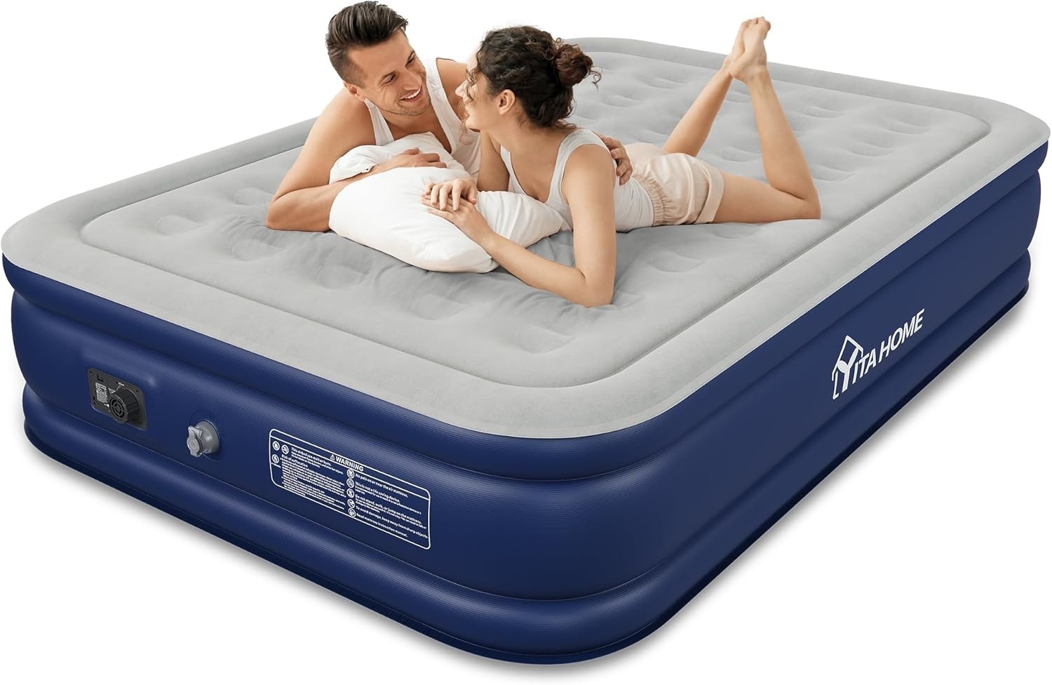 YITAHOME 2x1,5 m Luftmatratze 2 Personen, Selbstaufblasend Luftbett mit Integrierter Elektrischer Pumpe, Aufblasbare Matratze Bett mit Tasche für Gästezimmer, Camping, Blau/Grau Bild 1