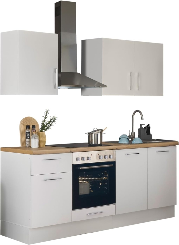 Turin Z Küchenzeile 210 x 211 x 60 cm, weiß - Basic Küchengeräte - Moderne, geräumige Küche in Artisan-Eiche Optik mit viel Stauraum Bild 1