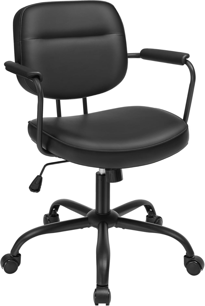 SONGMICS Homeoffice-Stuhl, Schreibtischstuhl, Schminkstuhl, PU, Drehstuhl, ergonomischer Bürostuhl, Armlehnen, Wippfunktion, höhenverstellbar, für Büro, Homeoffice, tintenschwarz OBG033B01 Bild 1