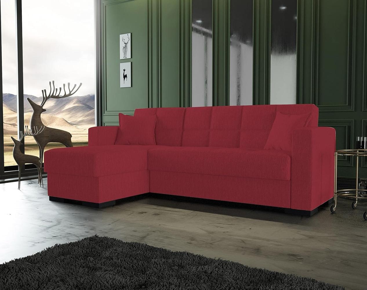 Dmora - Schlafsofa mit Halbinsel Fernando, Wende-Ecksofa, Wohnzimmersofa mit Chaiselongue und 2 Kissen, 230 x 150 x 81 cm, Rot Bild 1