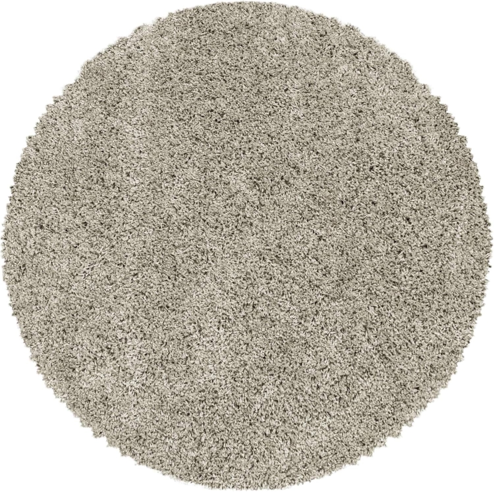 Carpetsale24 Shaggy Hochflor Teppich Wohnzimmer 200 cm Rund Natur - Modern Flauschiger Teppich Extra Weich, Pflegeleicht und Einfarbig - Ideal als Teppich für Schlafzimmer, Esszimmer und Küche Bild 1