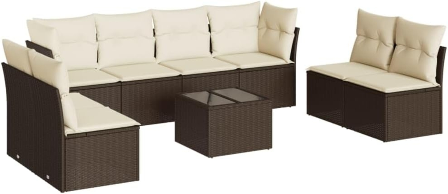 vidaXL 9-tlg. Garten-Sofagarnitur mit Kissen Braun Poly Rattan 3217463 Bild 1