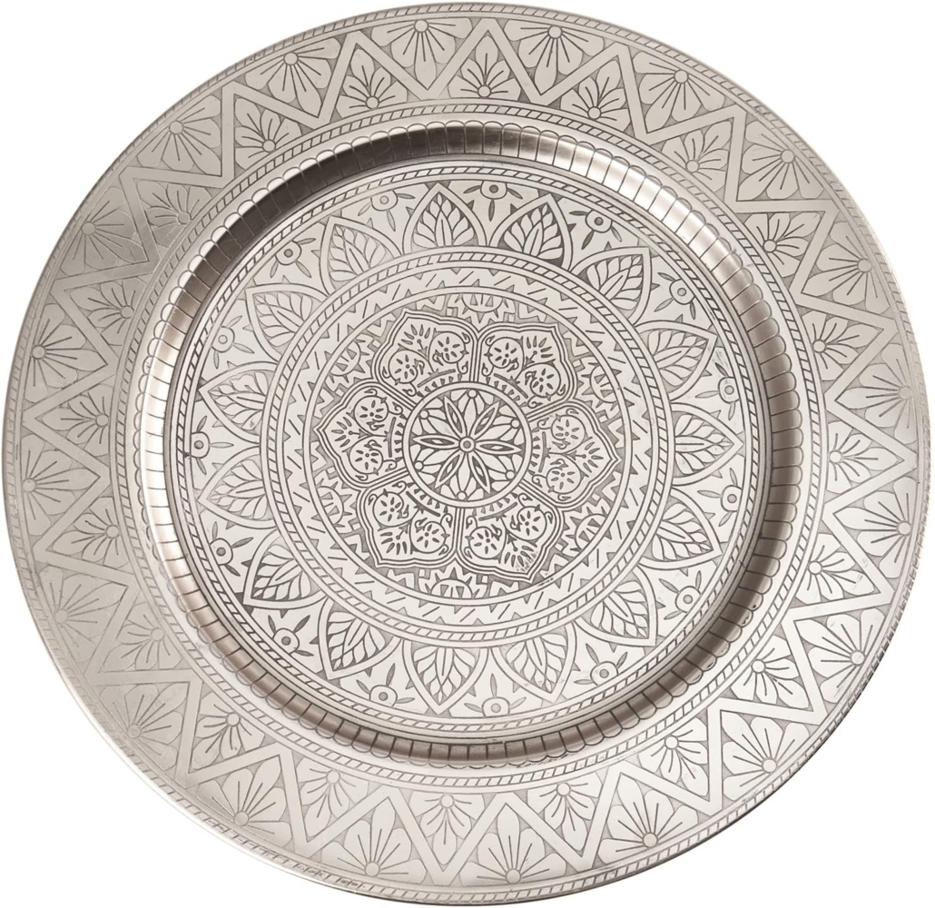 Marrakesch Orient & Mediterran Interior Tablett Orientalisches rundes Tablett aus Metall Manar 35cm, Handarbeit Bild 1