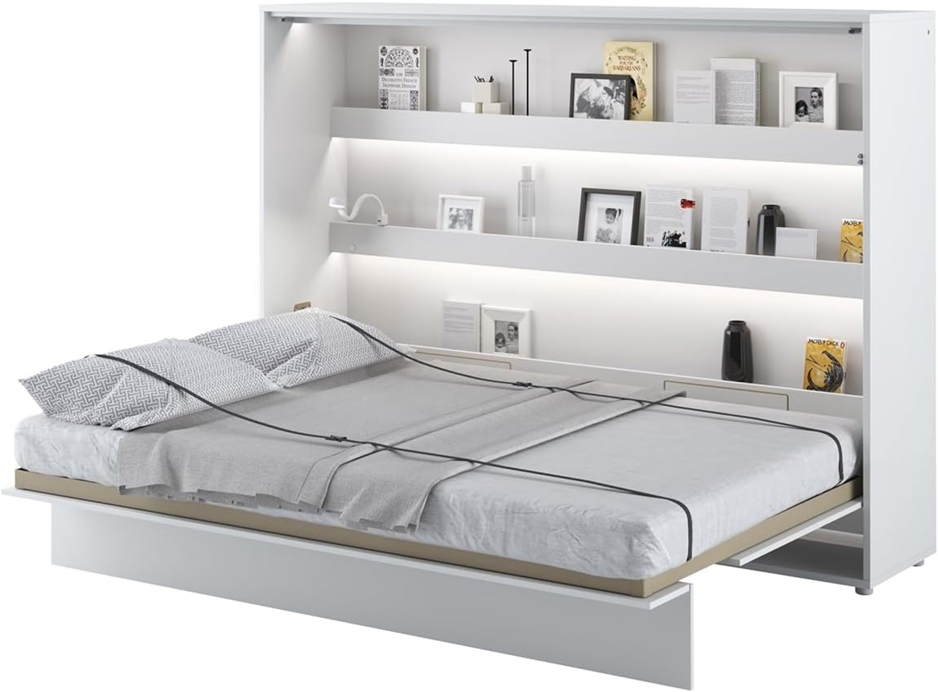 MEBLINI Schrankbett Bed Concept - Wandbett mit Lattenrost - Klappbett mit Schrank - Wandklappbett - Murp hy Bed - Bettschrank - BC-04 - 140x200 cm Horizontal - Weiß Matt Bild 1