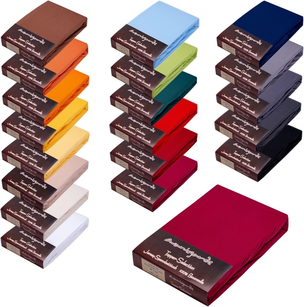 AVANTGARDE Premium Topper - Spannbettlaken - 180x200-200x220 cm - extra niedriger Steg - für Boxspringbett - Topperauflage - Spannbetttuch Jersey Baumwolle, ca. 170g/m², Oeko-TEX (09 Brombeer) Bild 1