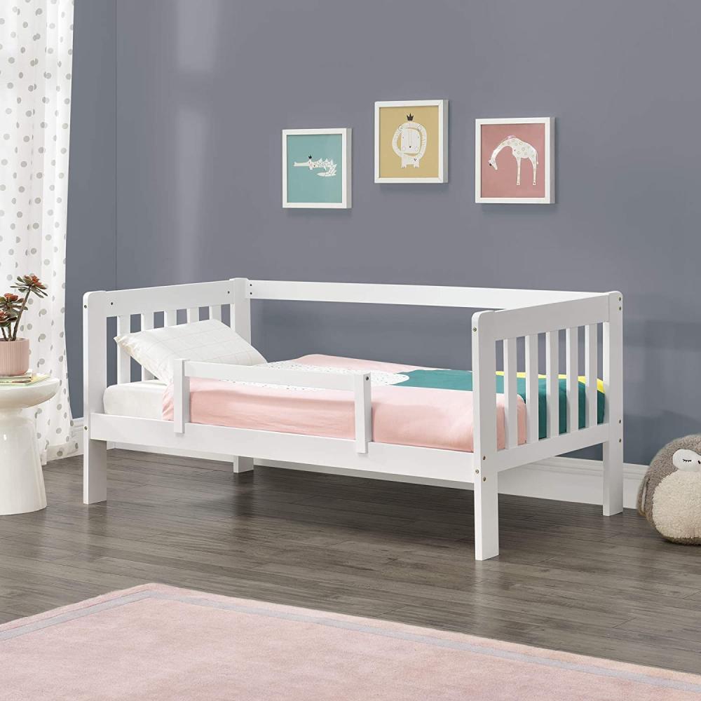en.casa Kinderbett aus Kiefernholz mit Rausfallschutz und Lattenrost, 80x160 cm, weiß Bild 1